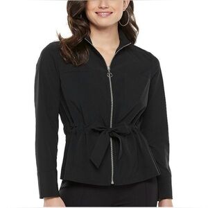 NEW! Chic Zipper Front Jacket with Tie Waist & Pockets - Size LP NWOT